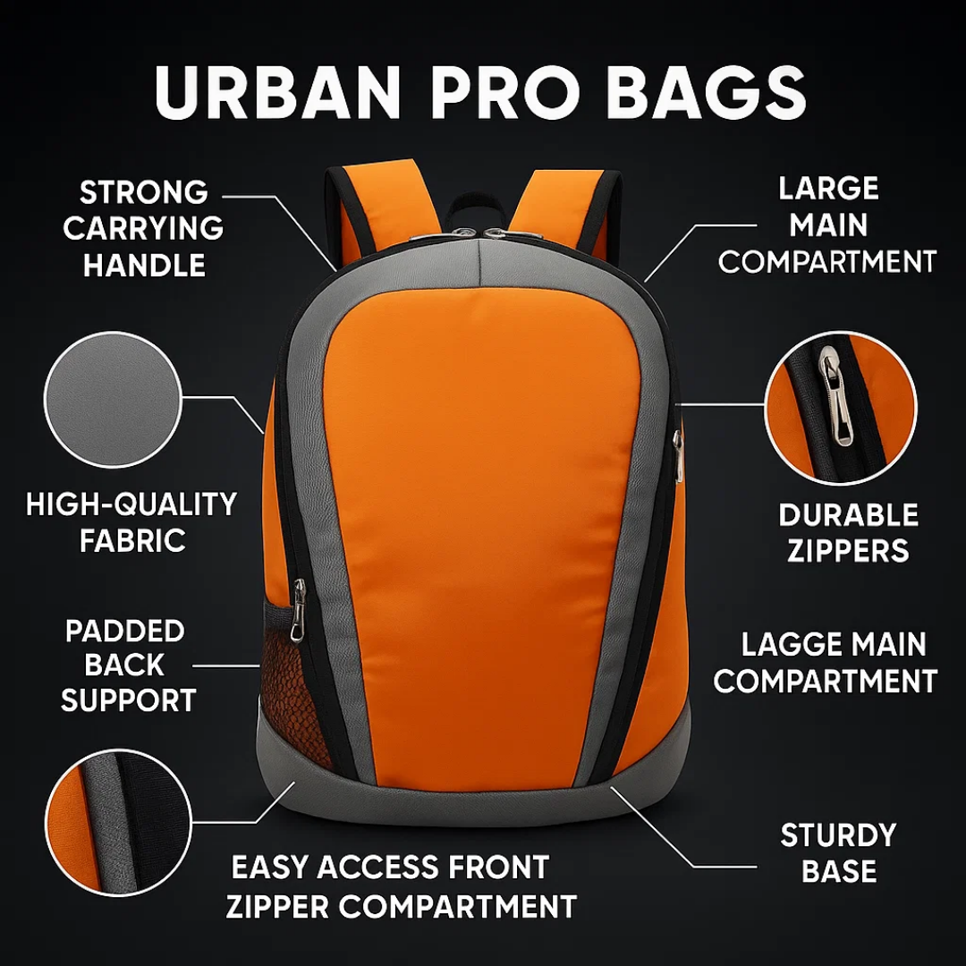 Urban Pro Blaze Compact Daypack – Water-Resistant Laptop Bag (Orange)