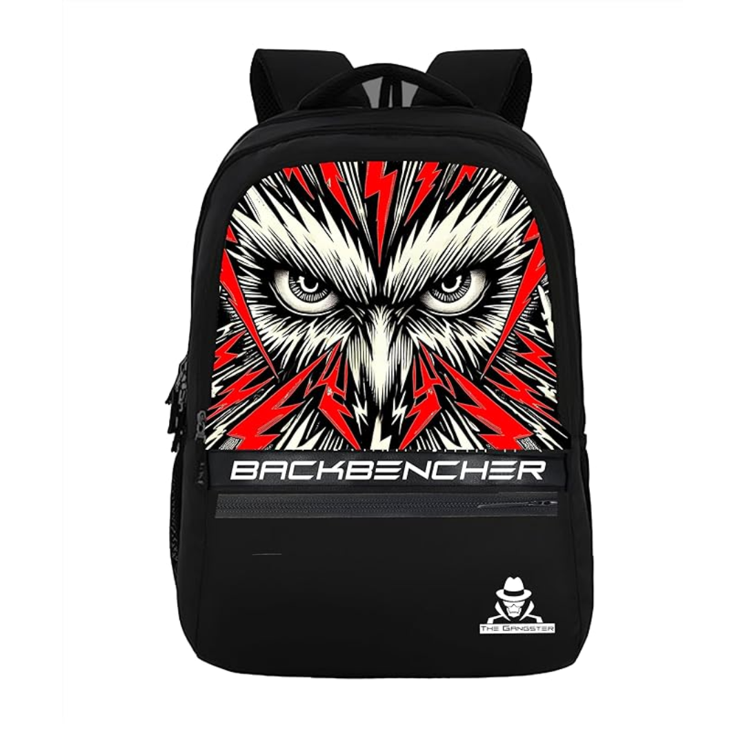 THE GANGSTER Unisex OWL EYES BACKBENCHER Casual Backpack, Free Size, Polyester - Premium Leather Like Material, 2 Compartments, 2 Hidden Pockets, Black